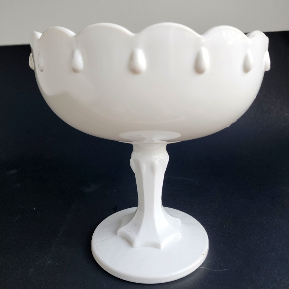 Indiana Glass Teardrop White Milk Glass Compote